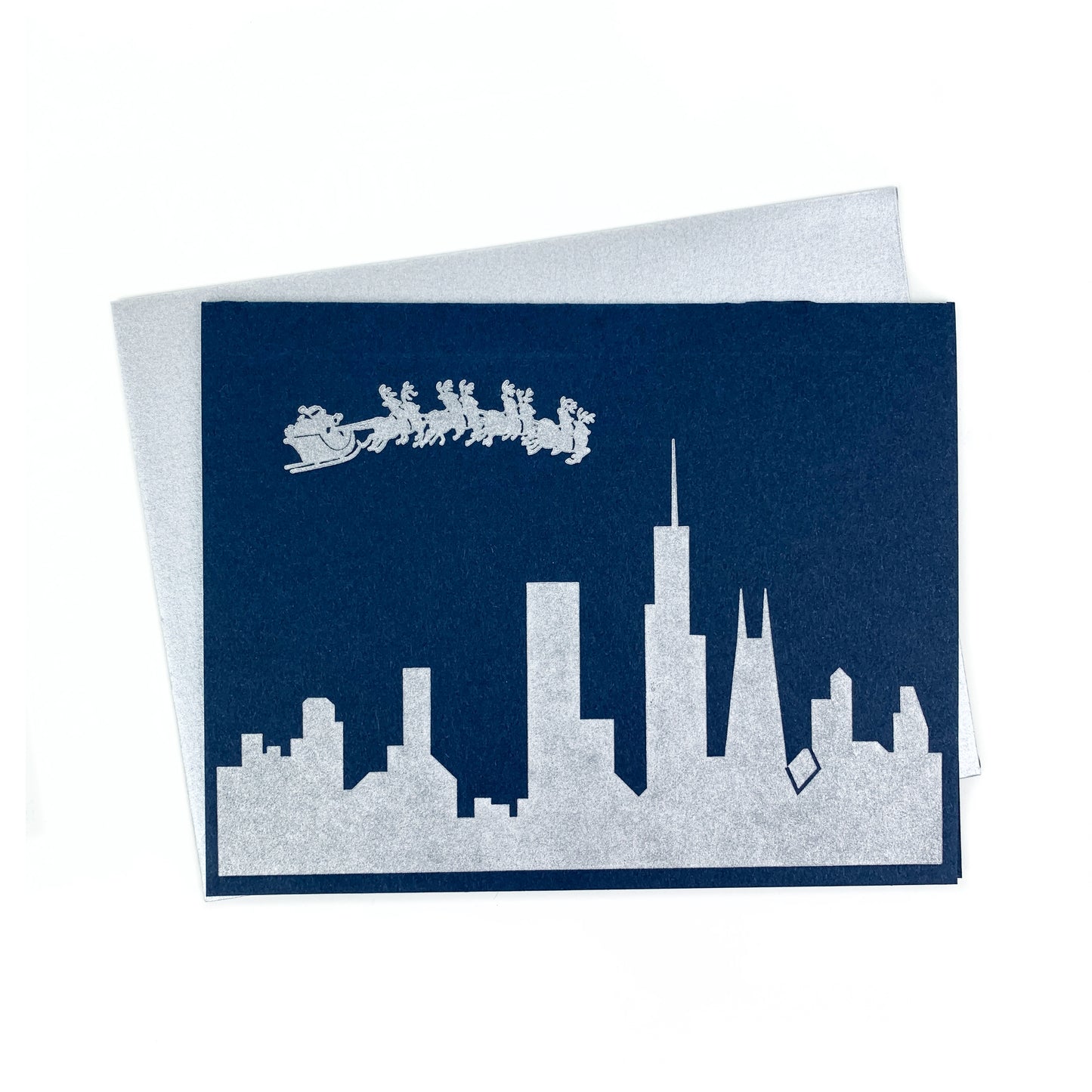 Chicago Skyline with Santa Letterpress Holiday Card