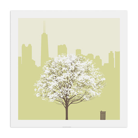 Chicago Skyline with Spring Tree 23" x 23" Screen Print