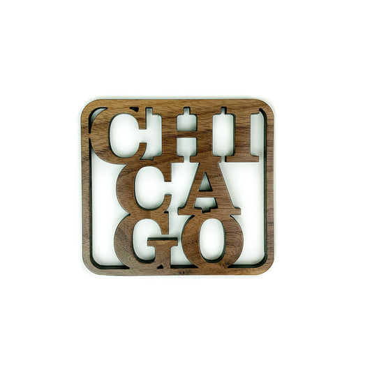 Chicago Type Walnut Wood Coasters (Set of 4)