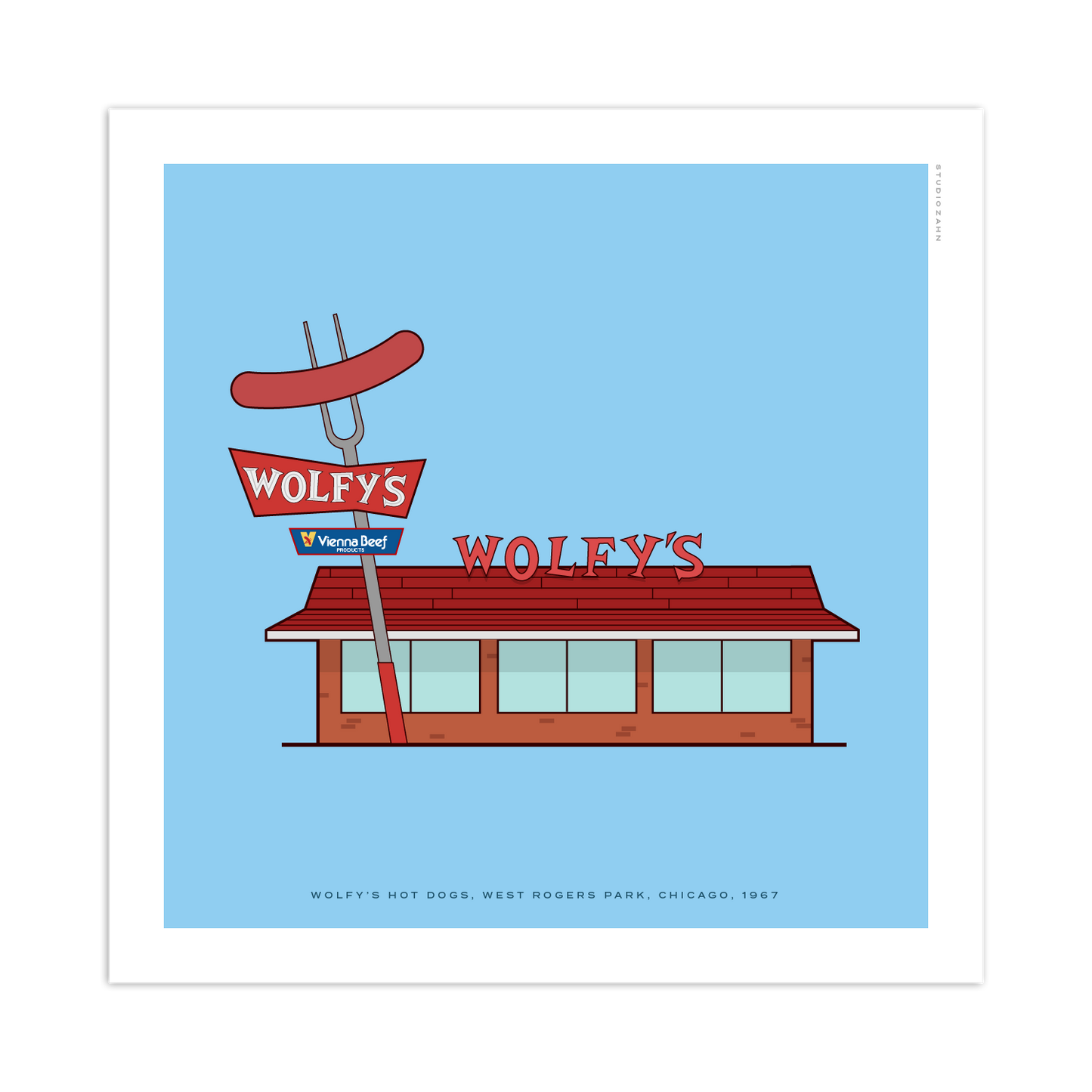 Wolfy's Hot Dogs Chicago Storefront 8" x 8" Archival Print