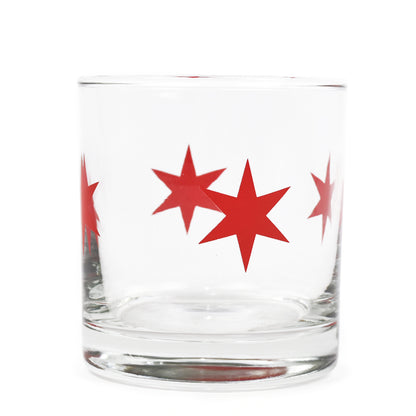 Chicago Flag Star 10 oz Rocks Glass