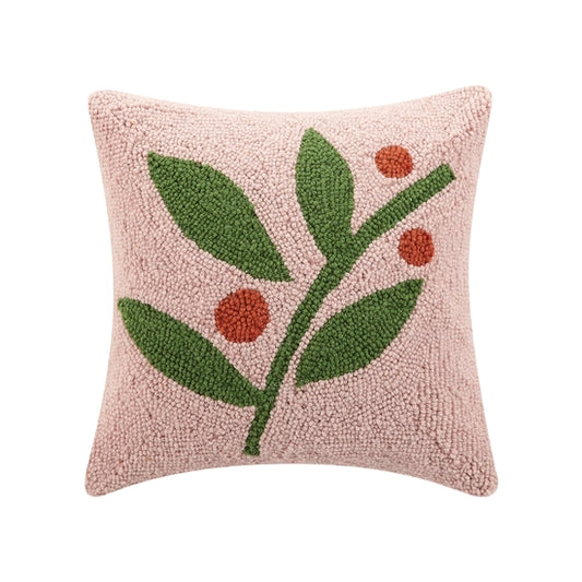 Christmas Berries Pink Hooked Wool Holiday Throw Pillow