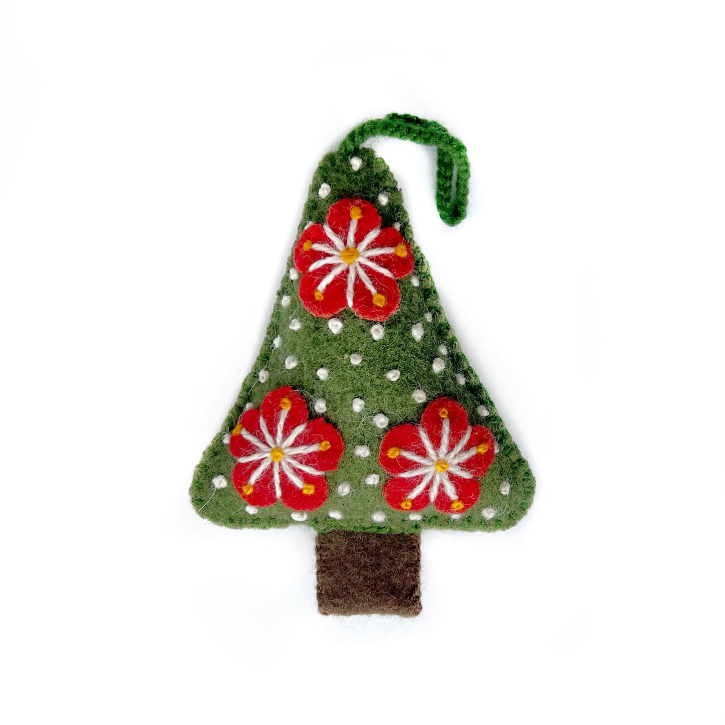 Green Christmas Tree Embroidered Knit Wool Ornament