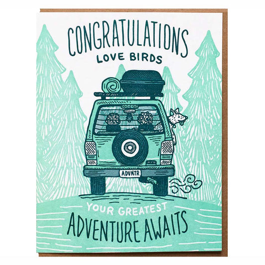 Congratulations Love Birds, Your Greatest Adventure Awaits Wedding Card