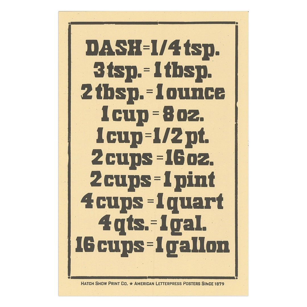 Cooking Measurements 12.5" x 18.5" Letterpress Print