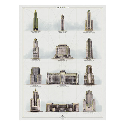 Art Deco Buildings of Chicago 11" x 14" Print