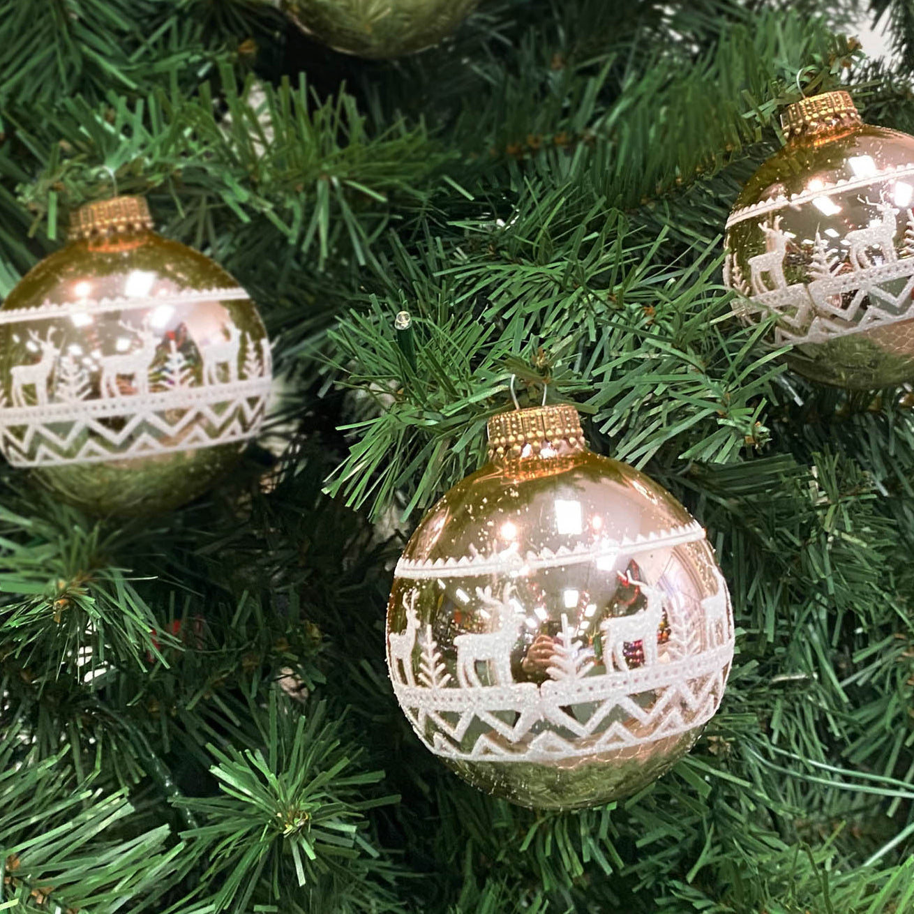 Deer Retro Light Gold Glass Ball Ornaments (Set of 4)