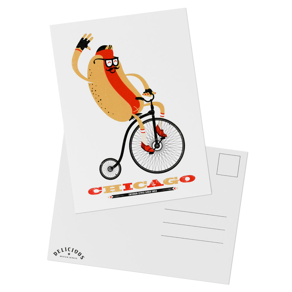 Chicago Style 1893 Hot Dog on Bike Postcards (Pack of 8)
