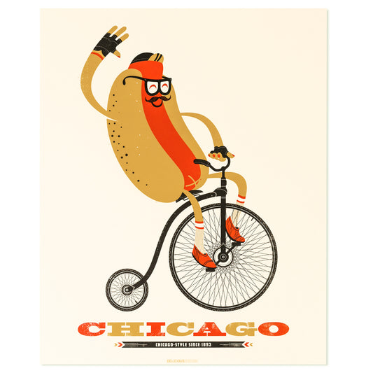 Chicago Style 1893 Hot Dog on Bike 8" x 10" Print