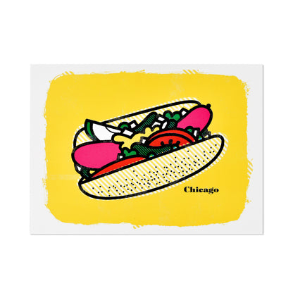 Chicago Style Hot Dog Yellow Postcard