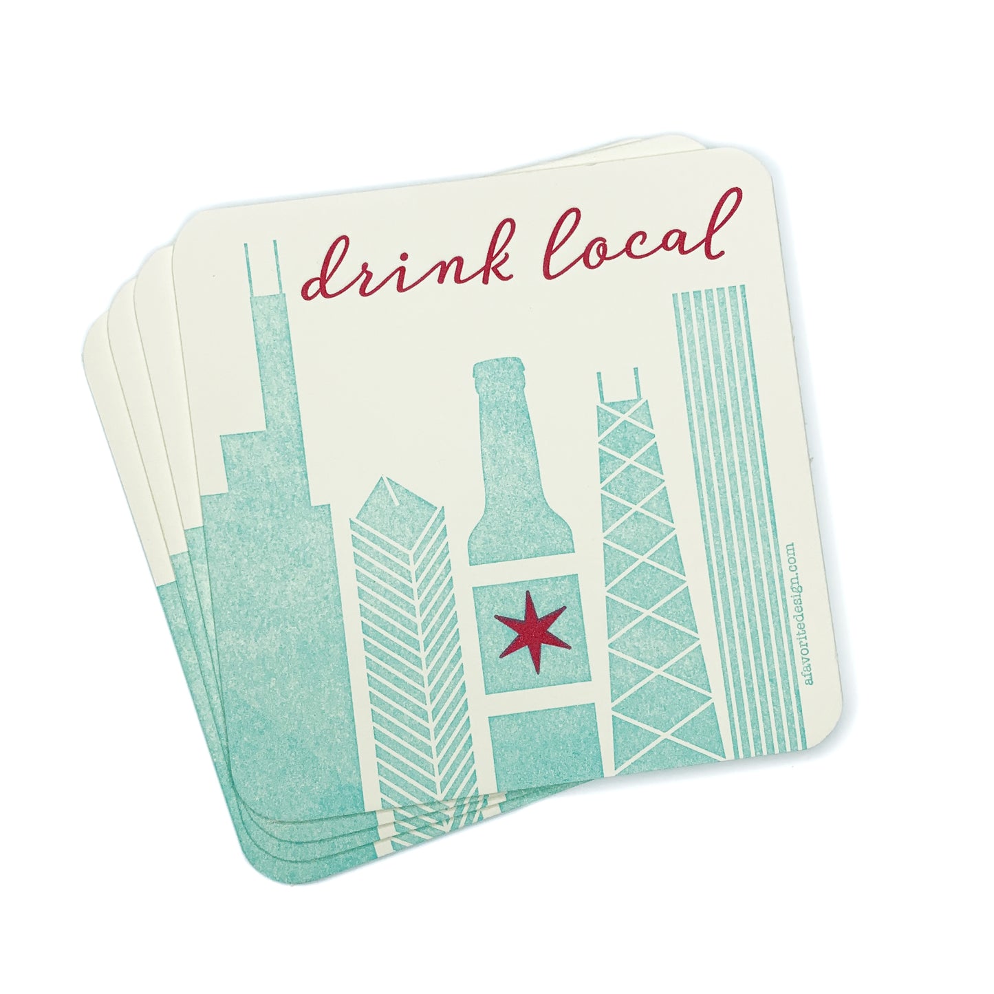 Chicago Skyline Drink Local Letterpress Coasters (Pack of 4)