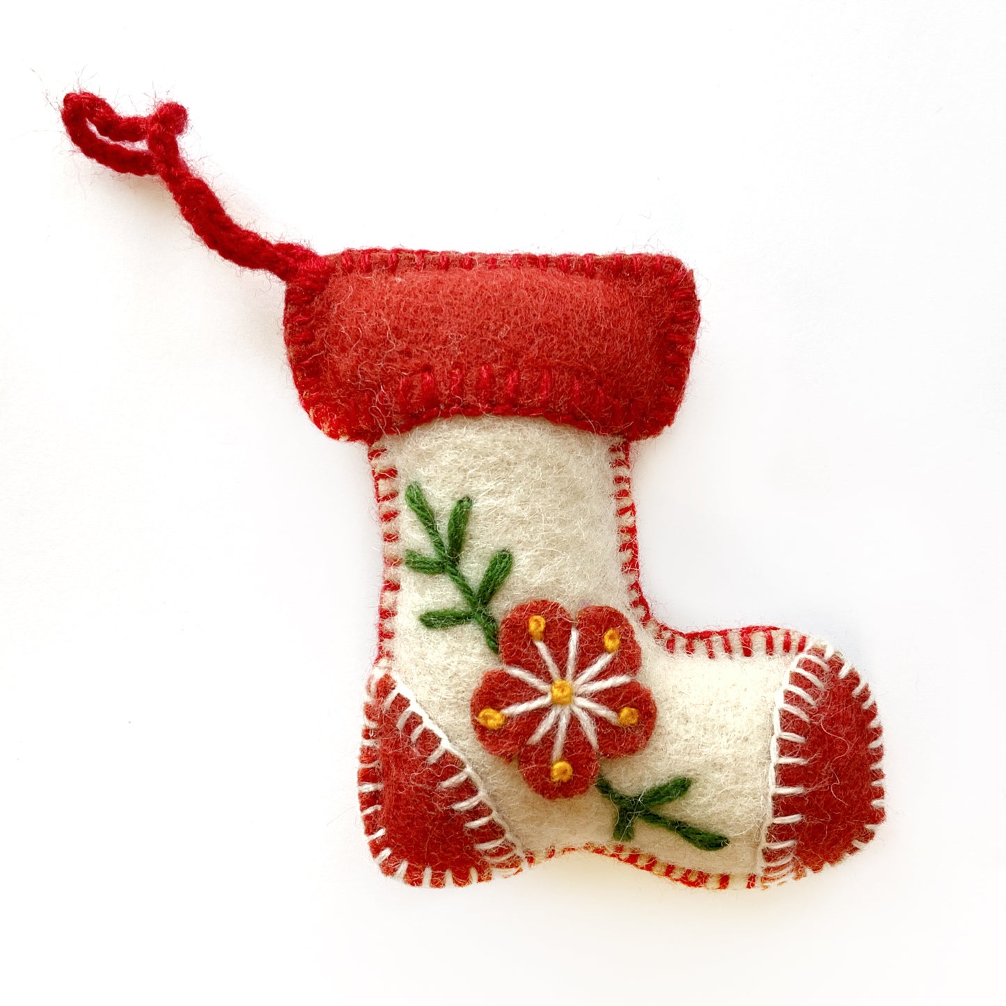 White Stocking Embroidered Knit Wool Ornament