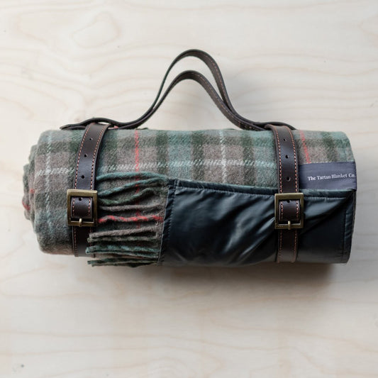 Recycled Wool Fraser Forest Plaid Picnic Throw Blanket with Handle