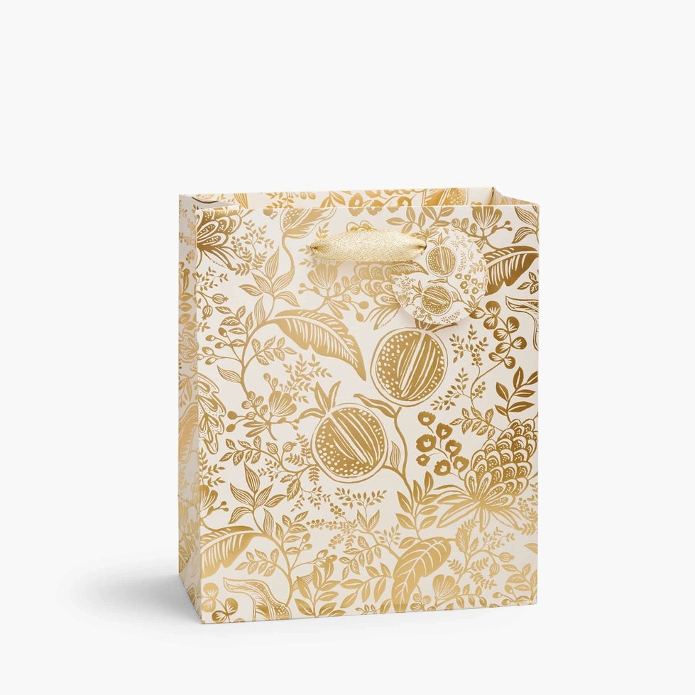 Gold Pomegranate Floral Holiday Gift Bag