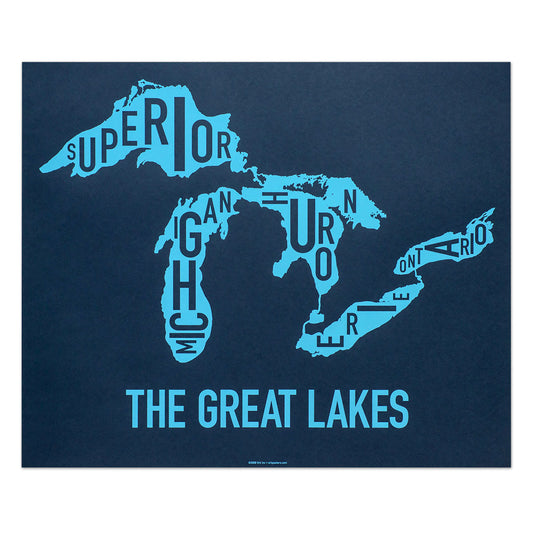 great lakes type map in navy by ork posters