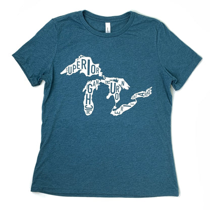 Typographic Great Lakes Map Tshirt