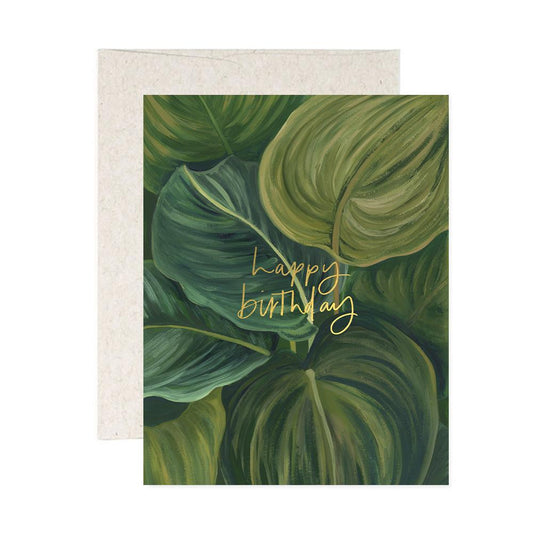 Green Leaves Happy Birthday Card