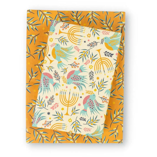 Hanukkah Doves & Golden Branches Eco-friendly Two-sided Holiday Gift Wrap (Set of 3 22" x 34" sheets)