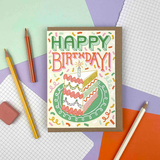 Happy Birthday Confetti & Cake Slice Card