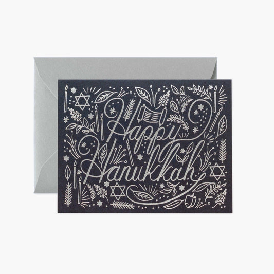 Silver Foil Happy Hanukkah Holiday Card
