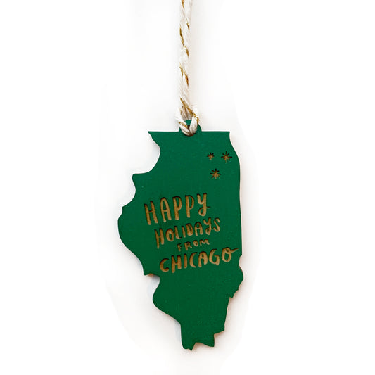 Happy Holidays from Chicago Illinois Wood Ornament