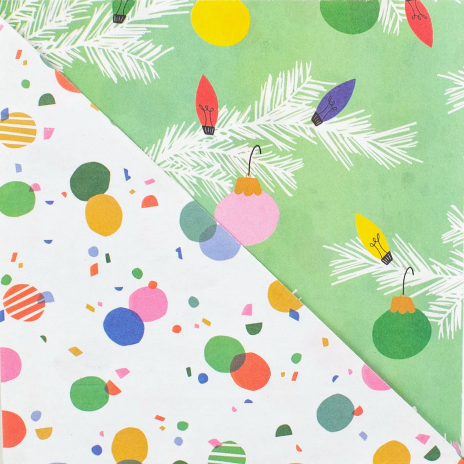 Boughs & Holiday Confetti Reversible Holiday Gift Wrap (Set of 3 22" x 34" sheets)