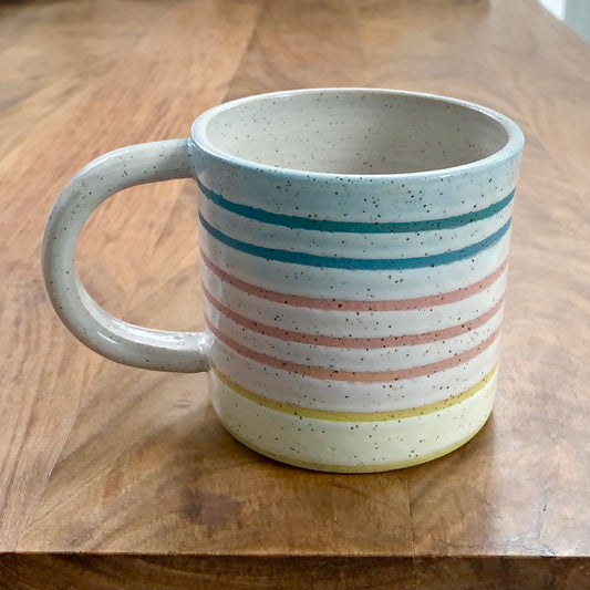 Rainbow Stripe Wheel Thrown Ceramic Mug