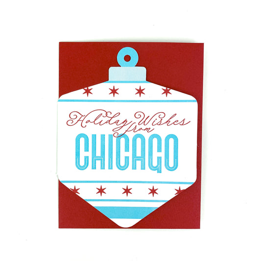 Holiday Wishes from Chicago Vintage Ornament Letterpress Greeting Card