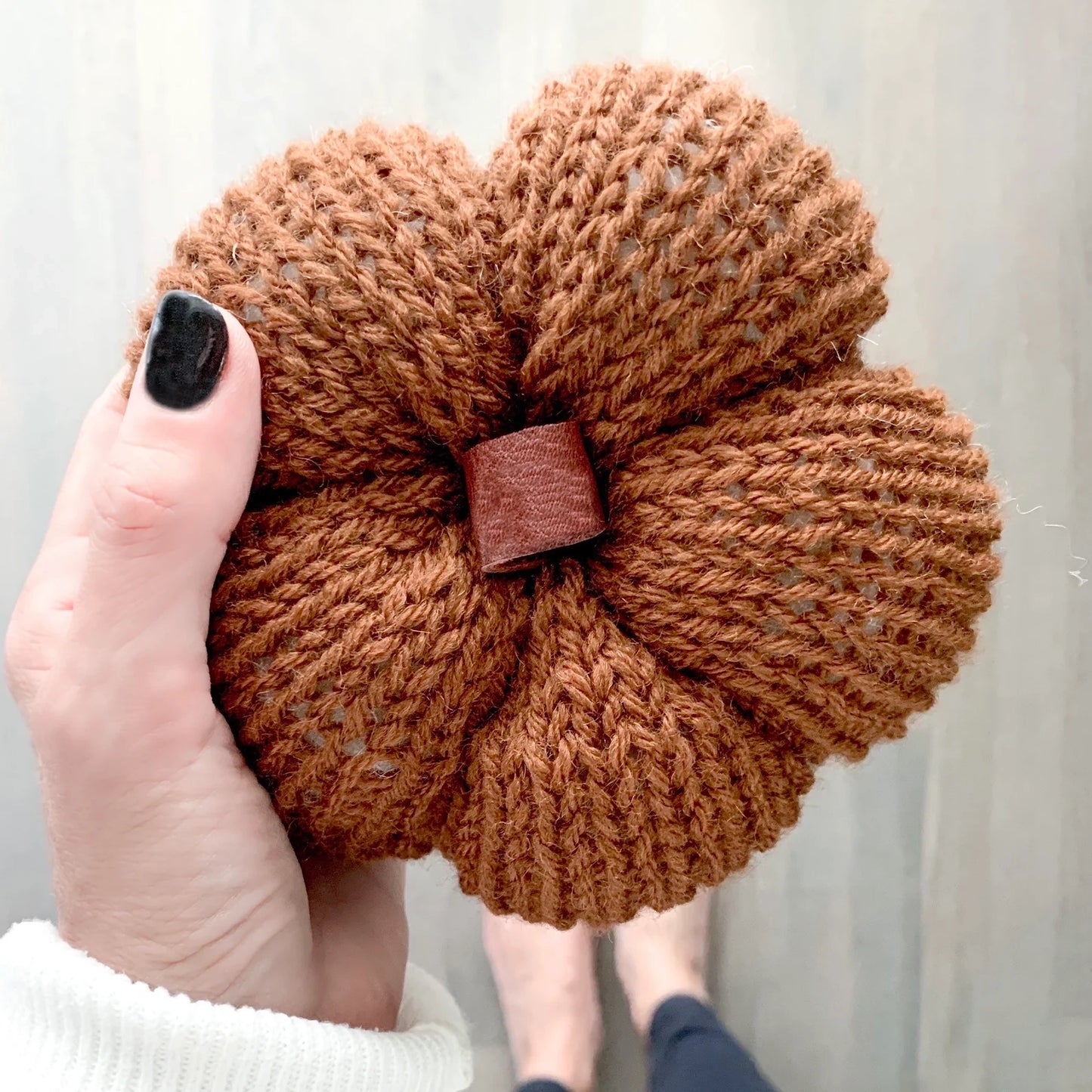 Knit Autumn Pumpkin with Leather Stem