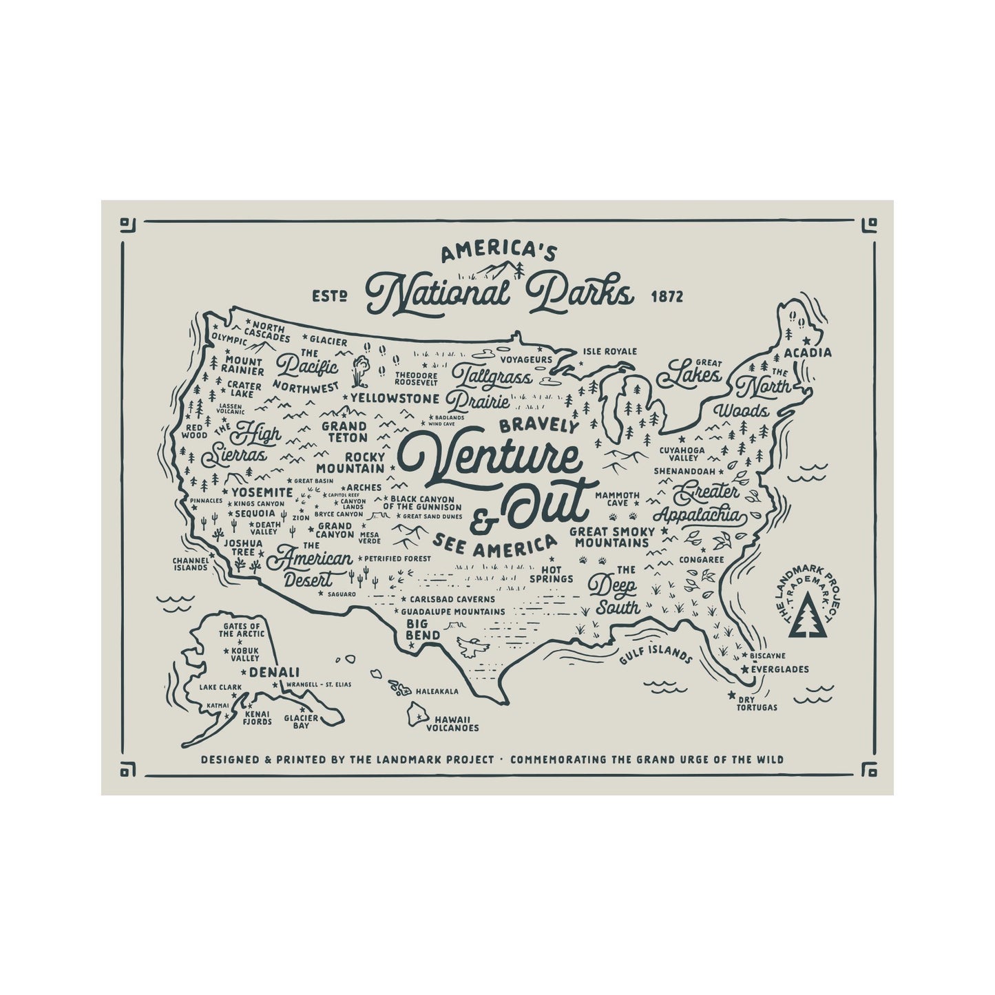 America's National Parks Map 16" x 12" Poster