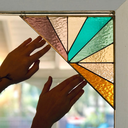 Large Stained Glass Triangle Corner Window Hanging