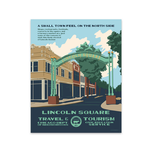 Lincoln Square WPA Style Chicago Neighborhood 8" x 10" Print
