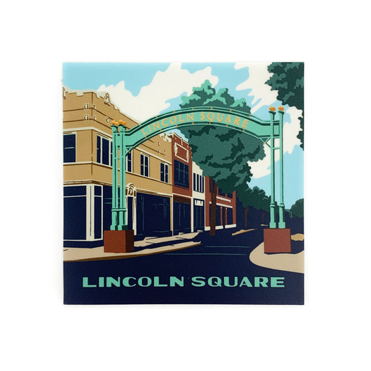 Lincoln Square Chicago Streetscape 3" Square Sticker