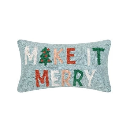 Make it Merry Hooked Wool Holiday 16" x 9" Lumbar Pillow