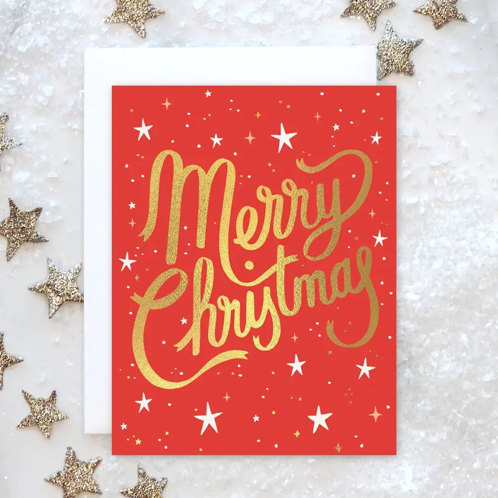Merry Christmas Gold Script Holiday Card