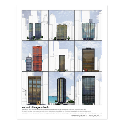 Mid-Century Modern Buildings of Chicago 11" x 14" Print