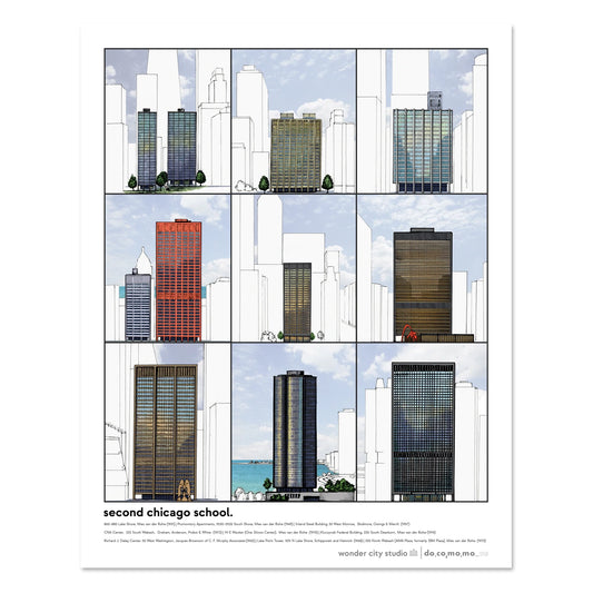 Mid-Century Modern Buildings of Chicago 11" x 14" Print