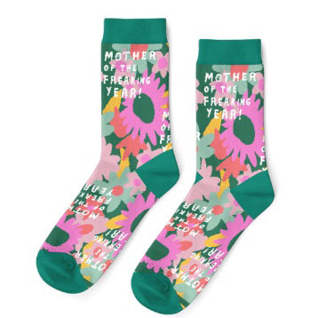 Mother of the Freaking Year Floral Cotton Crew Socks