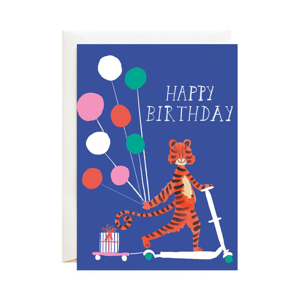 Tiger on Scooter Kid's Birthday Card