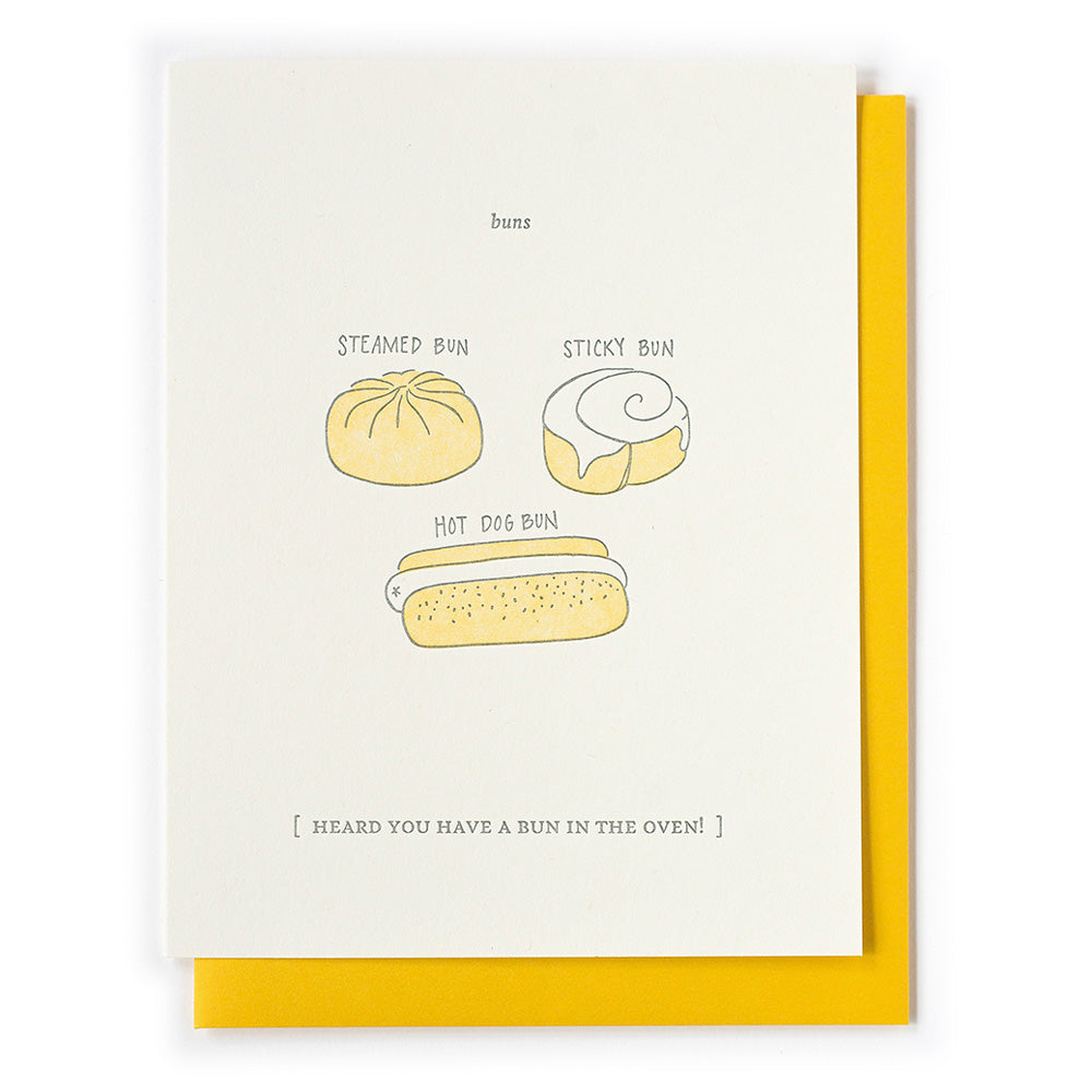 Heard You Have a Bun in the Oven Pregnancy Letterpress Greeting Card