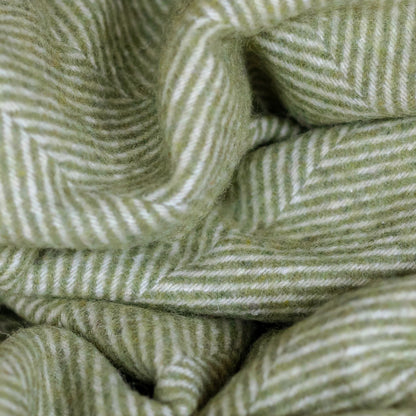 Recycled Wool Green Herringbone Throw Blanket