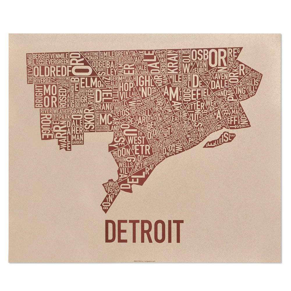 Detroit Neighborhood Map 24" x 20" Poster