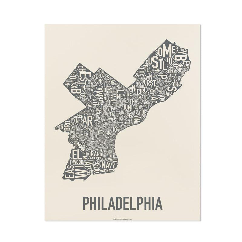 Philadelphia neighborhood map art FRAMED, available in several colors and sizes, Philadelphia art, Philadelphia map art, buy Philadelphia decor