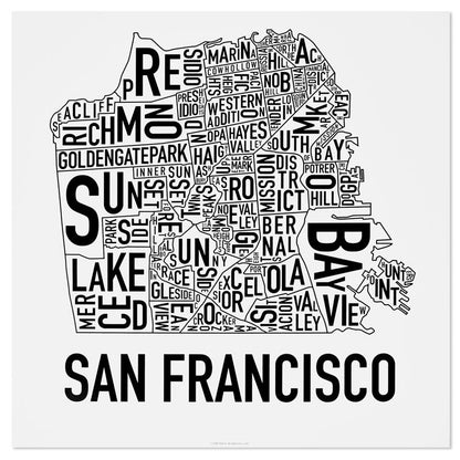 San Francisco Typographic Neighborhood Map Poster
