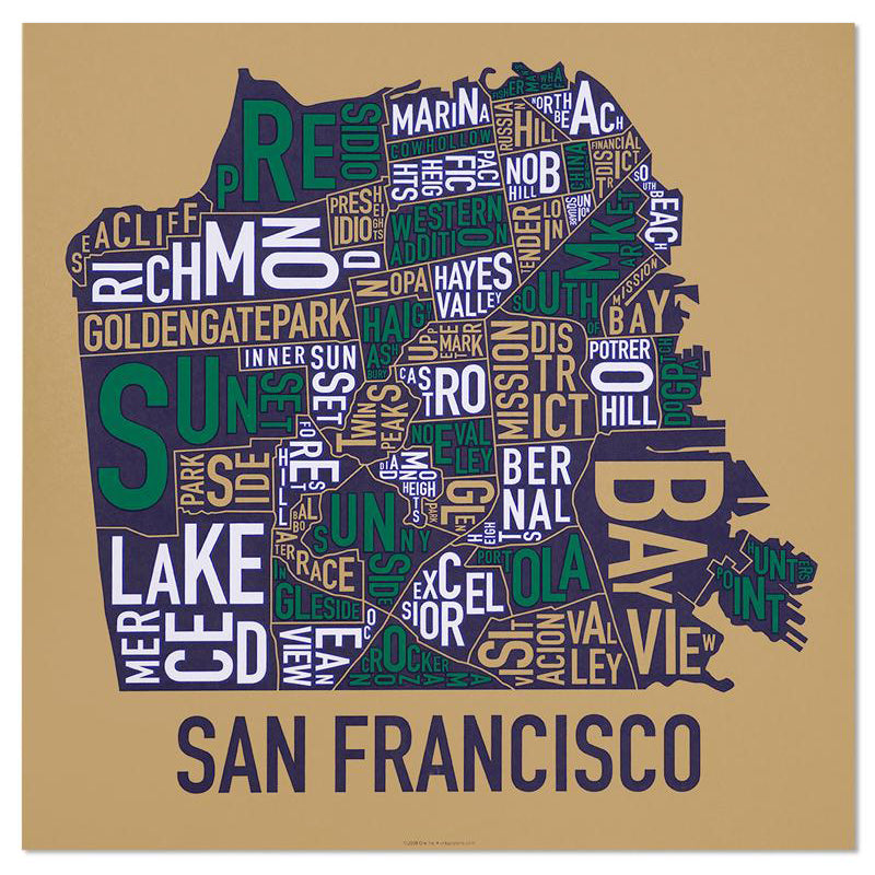 San Francisco Typographic Neighborhood Map Poster