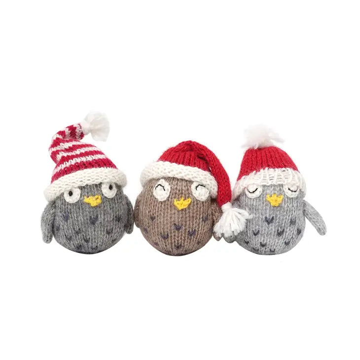 Owl with Santa Hat Knit Ornament