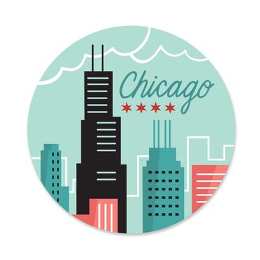Chicago Illustrated Skyline Round Sticker