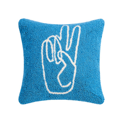 Peace Hand Hooked Wool 16" x 16" Throw Pillow