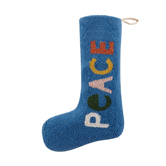 Peace Hooked Wool Holiday Stocking
