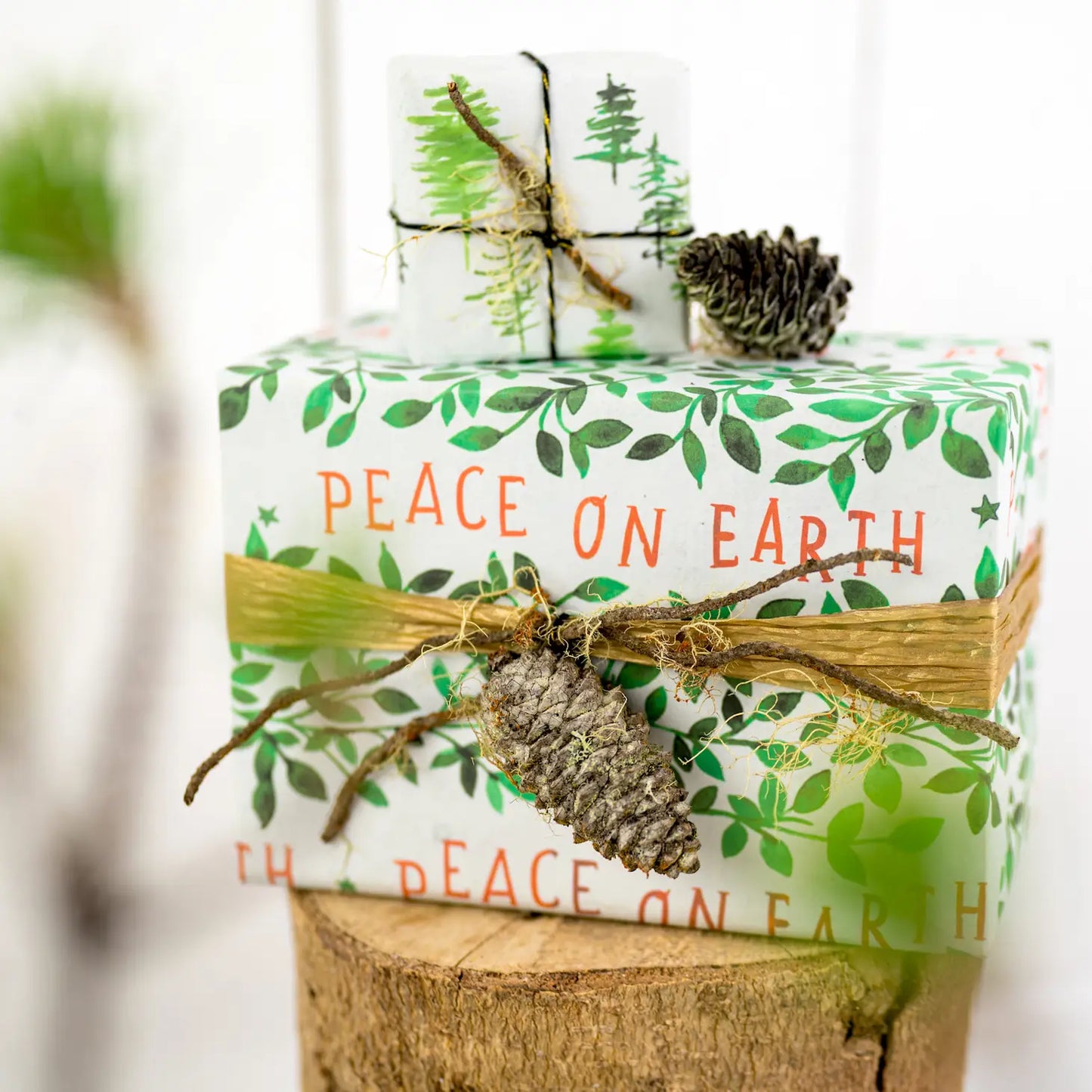Winter Forest & Peace Eco-friendly Two-sided Holiday Gift Wrap (Set of 3 22" x 34" sheets)